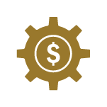 cog wheel in gold colour with a money symbol in the middle of it